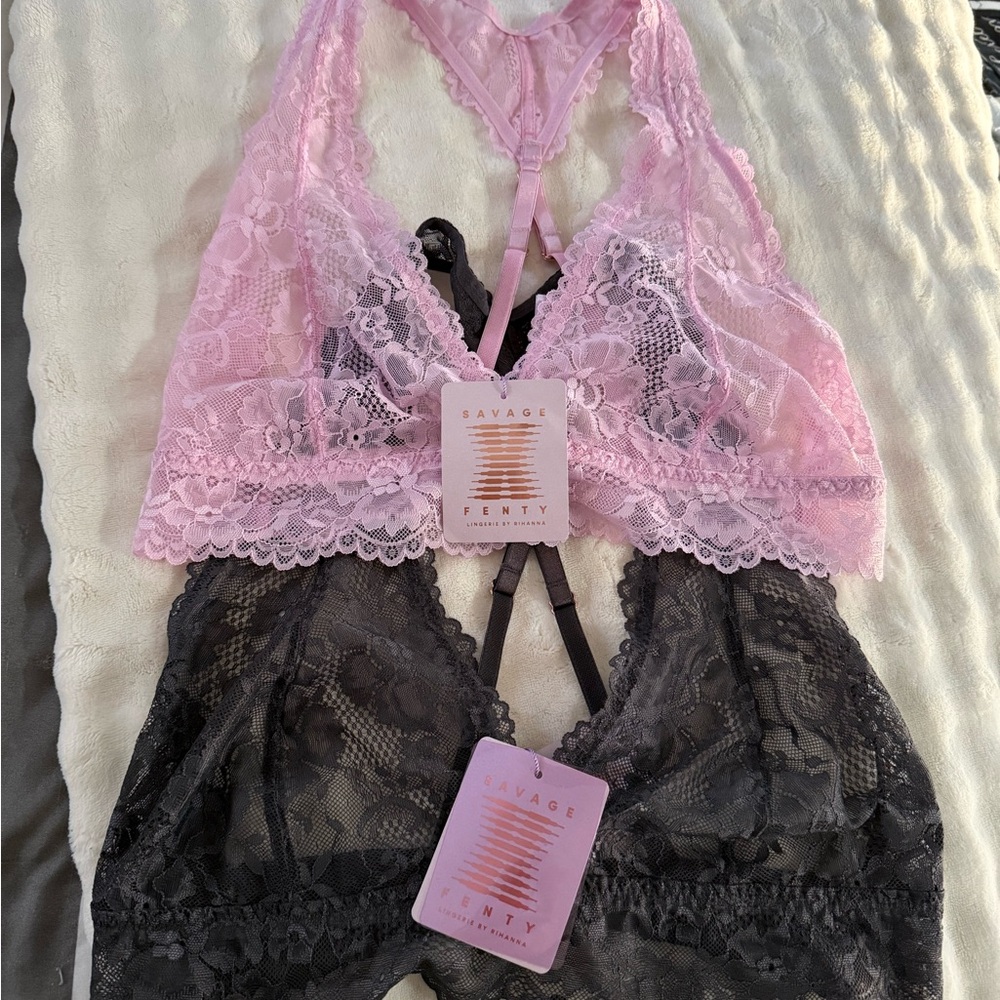 Savage X Fenty Lace Bralette Duo in Pink & Black